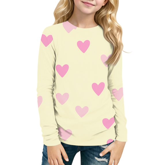 Abcomgle Long Sleeve Shirts for Girls 7-8 Crewneck Winter T-Shirts for Kids Girls Casual Basic Girls Tops Cotton Love Heart Girls Tunic Tops