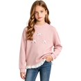 thumbnail image 1 of Abcomgle Long Sleeve Shirts for Girls 7-8 Ruffle Lace Hem Bow Crewneck T-Shirts for Girls Fall Ribbed Top for Girls Cute Girls Pullover, 1 of 5