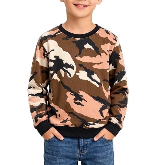 Abcomgle Long Sleeve T Shirts for Boys 10-12 Athletic Camo Crewneck T-Shirts for Boys Fall Basic Top for Boys Loose Boys Layering