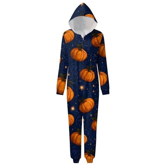 Abcomgle Matching Halloween Pajamas for Family Holiday Jammies Sleepwear Spooky Pumpkin Print Romper Hooded Jumpsuit Onesie Jammies Sleepwear for Family