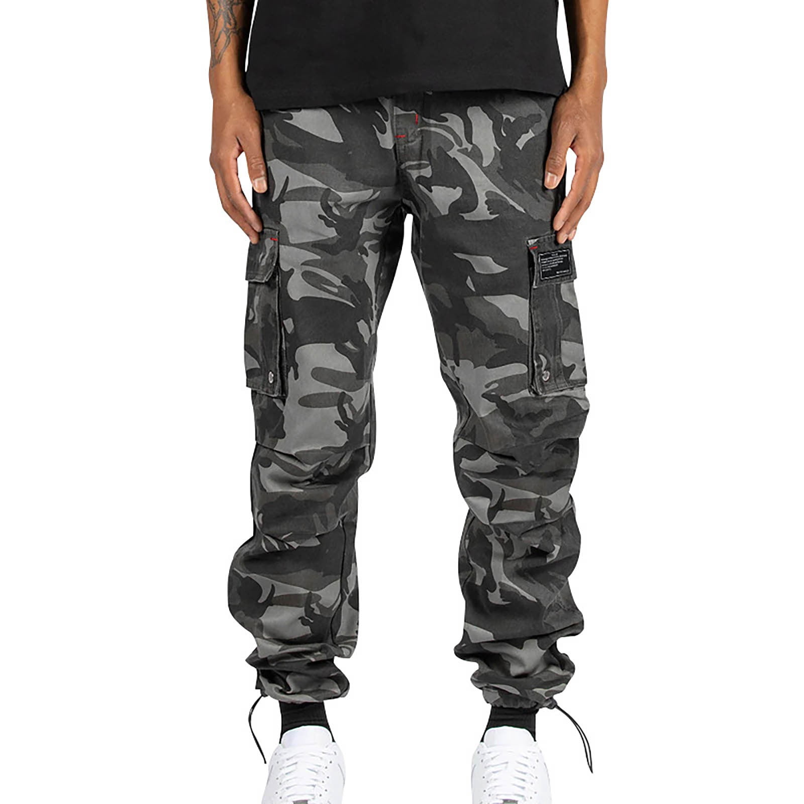 Men's Slim-Fit Camouflage Utility Pants - Adjustable Waist, Multi-Pockets