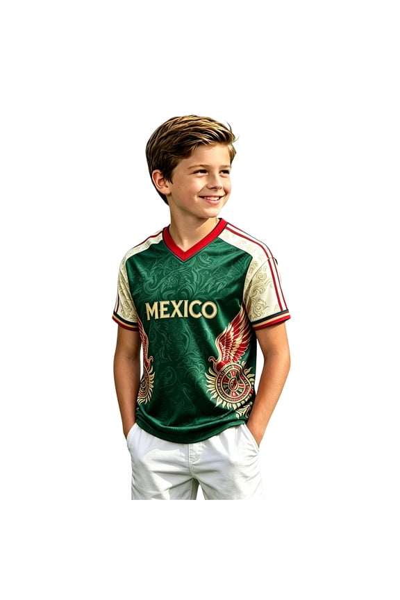 Mexico Soccer Jersey Kids for Boys & Girls Short Sleeve V Neck Funny Shirt 2026 Football Game National Team 2D Graphic T Shirt for Soccer Fans,Green 2-3 Years