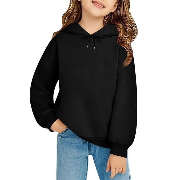 Abcomgle Oversized Hoodie for Girls Size 10-12 Cute Hooded Girls Sweatshirt Preppy Long Sleeve Pullover Sweatshirts for Girls Lightweight Winter Shirt for Teen Girls,7-8 Years Black
