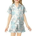 thumbnail image 1 of Abcomgle Pajamas for Kids 10-12 Starfish & Shell Graphic Girls' Sleepwear Silk Button Down Short Sleeve Tshirt with Ruffle Pajama Pants Girls Trendy Summer Pajamas for Girls 12-13 Years,Blue, 1 of 7