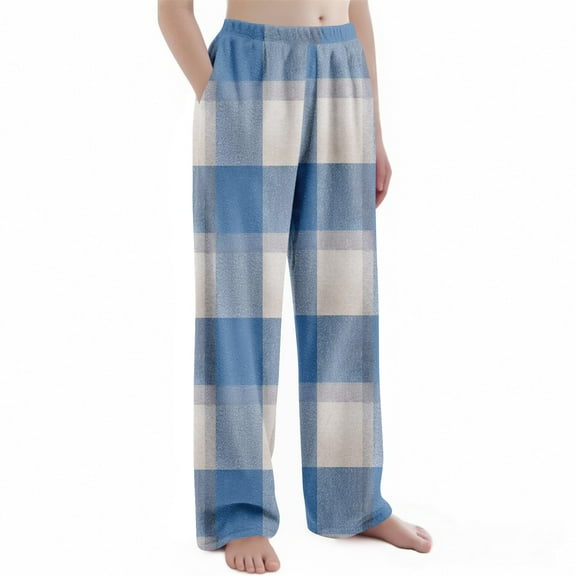 Abcomgle Plaid Pajama Pants Kids Girls Fleece Flannel Kids Pajama Pants Winter Elastic Waist Pj Pants for Girls Casual Long Pants for Girls with Pockets