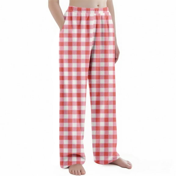 Abcomgle Plaid Pajama Pants Kids Girls Fleece Flannel Pajama Pants Girls Fall Elastic Waist Pj Pants Kids Wide Leg Girl Christmas Outfit with Pockets
