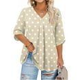 thumbnail image 1 of Abcomgle Plus Size Blouses for Women Cute Plus Spring Tops V Neck Polka Dot Print 3/4 Sleeve Tops Pleat Hem Casual Graphic Tees Women Loose Fit Clothes XL,Khaki, 1 of 5