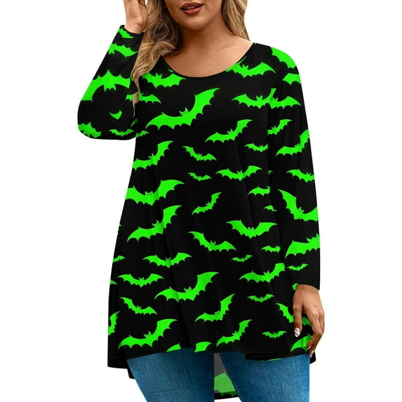 Abcomgle Plus Size Halloween Shirts for Women 3x Funny Bat Graphic Tshirts for Women Crewneck Long Sleeve Plus Size Womens Clothing Fall Trendy Halloween Clothes for Women,L