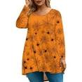 thumbnail image 1 of Abcomgle Plus Size Halloween Shirts for Women 3x Funny Spider Web Graphic T Shirts for Women Oversized Crewneck Long Sleeve Tee Shirts for Women Fall Trendy Womens Tunic Tops,3XL, 1 of 4