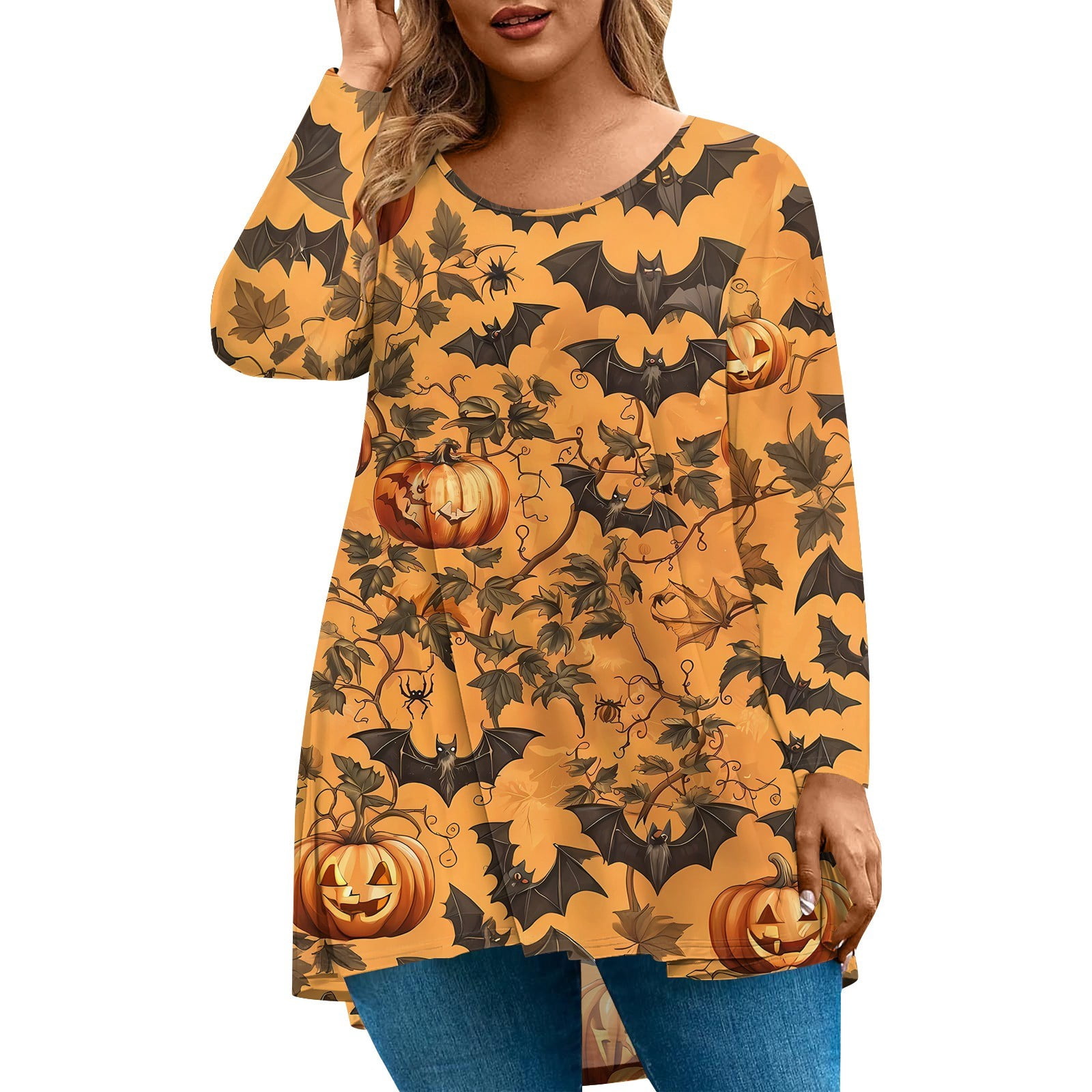 Abcomgle Plus Size Halloween Shirts for Women Spooky Vintage Pumpkin ...