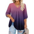 thumbnail image 1 of Abcomgle Plus Size Tops for Women Pleat Hem Clearance Womens Tops Plus Sizes 4x V Neck Plus Size 3/4 Sleeve Tops Gradient Print Casual Tee Shirts 5x Women Plus Size Clothing 4XL,Purple Pink, 1 of 5