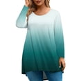 thumbnail image 1 of Abcomgle Plus Size Tops for Women Curved Hem Casual Going Out Tees Crew Neck Long Sleeve Gradient Print Blouses Summer Tunics Blouses,XL, 1 of 5
