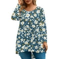 thumbnail image 1 of Abcomgle Plus Size Tunic Tops for Women 4x-5x Sexy Crew Neck T Shirts Vintage Floral Print Print T-Shirt Long Sleeve Tee Shirt Tops Curved Hem Casual Trendy Tunics,XL, 1 of 5