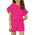 thumbnail image 1 of Abcomgle Girls Summer Outfits 7-8 Ruffle Sleeve Tshirts and Drawstring Shorts Cute Casual Girls Shorts Set 12-13 Years,Pink, 1 of 3