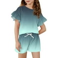 thumbnail image 1 of Abcomgle Short Sets for Girls 7-8 Girls Two Piece Outfits Floral Print Ruffle Sleeve T-Shirts and Elastic Waist Shorts Cute Preppy Girls Outfits 12-13 Years,Cyan, 1 of 5