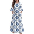 thumbnail image 1 of Abcomgle Summer Dress for Girls 7-8 Casual A-Line 3/4 Sleeve Girls Long Dresses Vintage Floral Print Crew Neck Sundresses Tiered Dresses with Pockets,13-14 Years Blue, 1 of 5