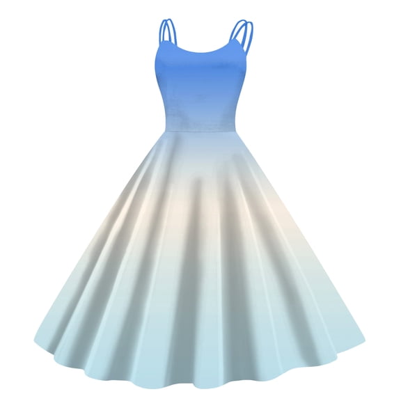 Abcomgle Summer Dress for Girls 7-8 Casual A-Line Sleeveless Camisole Dresses Spaghetti Strap Flare Gradient Swing Skirt for 4-14t Kids,Light Blue,13-14Years