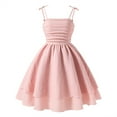 thumbnail image 1 of Abcomgle Summer Dress for Girls 7-8 Ruched Smocked Back Tiered Midi Dresses Adjustable Spaghetti Strap Tie Shoulder Cami Dress Girls Summer Cute a Line Flowy Boho Girls Dress 7-8 Years,Pink, 1 of 3