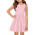 thumbnail image 1 of Abcomgle Summer Dress for Girls 10-12 Casual A-Line Sleeveless Midi Dress Polka Dot Pleated Crew Neck Swing Sundressess for 2-14t Kids,Pink,7-8Years, 1 of 4