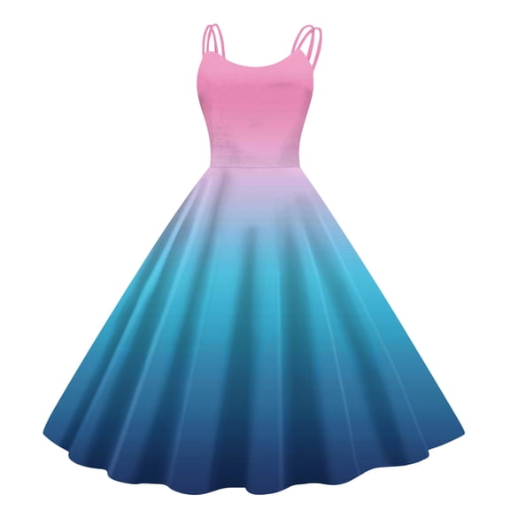 Abcomgle Summer Dress for Girls Casual A-Line Sleeveless Midi Dress Spaghetti Strap Pleated Gradient Swing Skirt for 4-14t Kids,Royal Blue,13-14Years