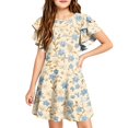 thumbnail image 1 of Abcomgle Summer Dresses for Girls Casual A-Line Double Layer Ruffle Sleeve Tshirt Dresses Floral Print Crew Neck Swing Beach Sundresses for 4-14t Kids, 1 of 5