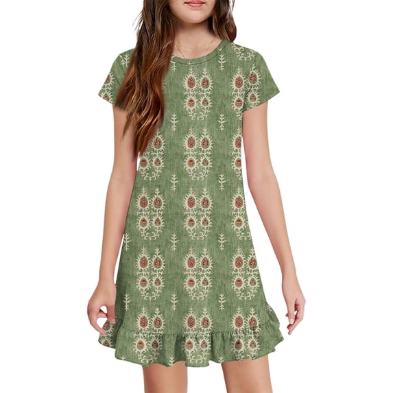 Abcomgle Summer Dresses for Girls Casual A-Line Short Sleeve Midi Dress Boho Basic Ruffle Hem Swing Skirt with Pockets for 4-14t Kids