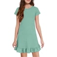 thumbnail image 1 of Abcomgle Summer Dresses for Girls Casual A-Line Short Sleeve Midi Dress Solid Basic Ruffle Hem Swing Sundresses with Pockets for 4-14t Kids, 1 of 5