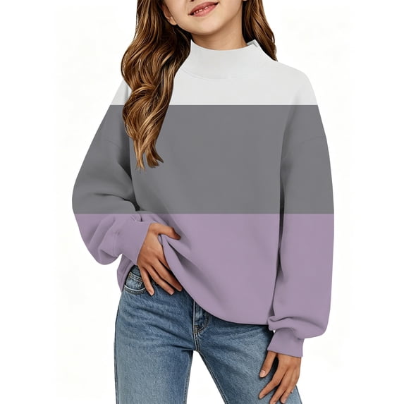 Abcomgle Sweatshirts for Girls 14-16 Cute Mock Neck Long Sleeve Girls Pullover Sweatshirt Trendy Colorblock Sweaters for Teens Fleece Winter Clothes for Tween Girls