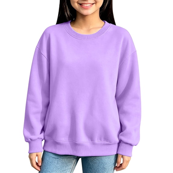 Abcomgle Sweatshirts for Girls 7-8 Oversized Crewneck Long Sleeve Girls Pullover Sweatshirt Preppy Solid Color Sweaters for Girls 10-12 Fleece Fall Clothes for Tween Girls