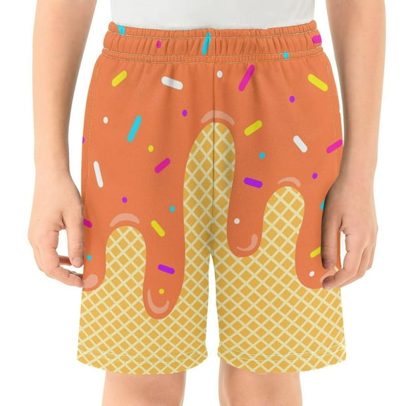 Abcomgle Boys Swim Trunks Size 7 Quick Dry Beach Shorts Kids Cute Ice Cream Drip Print Toddler Boy Swimsuit Summer Hawaiian Athletic Youth Boys Swim Trunks 11-12 Years,Orange