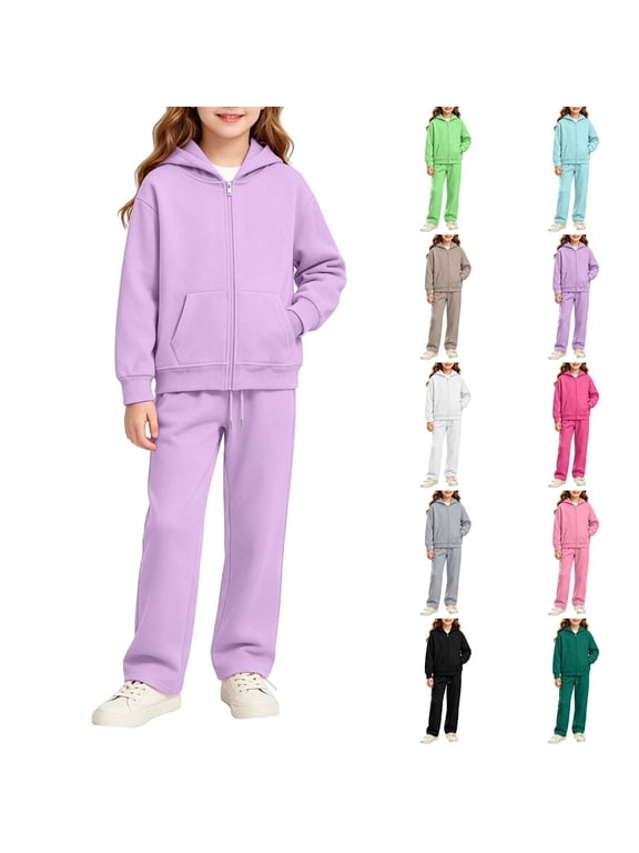 Teen Girls 2 Piece Outfits 4-16 Fleece Full Zip Long Sleeve Sweatshirts and Straight Leg Sweatpants Athletic Boys 2 Piece Outfits