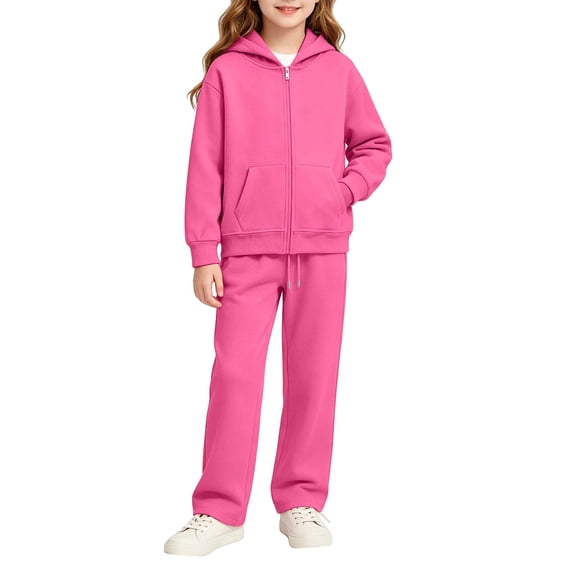 Abcomgle Teen Girls 2 Piece Outfits Size 14-16 Fleece Full Zip Long Sleeve Jackets and Straight Leg Sweatpants Athletic Tracksuit for Girls