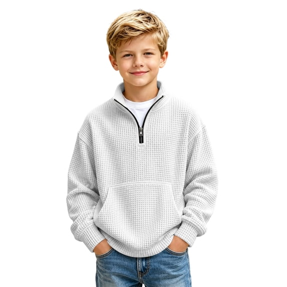 Abcomgle Toddler Boy Quarter Zip Sweater Crewneck Long Sleeve Boys Sweatshirts Fashion Waffle Knit Sweaters for Boys Casual Boys Fall Shirts