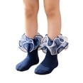 thumbnail image 1 of Abcomgle Toddler Girl Socks with Big Ruffle Lace Frilly Turn Cuff Dress Socks | Uniform Back To School Wedding Wear Size 18M - 9 Years Navy, 1 of 6
