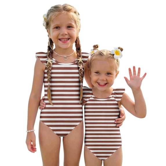Abcomgle Toddler Girl Swimsuit 5t Striped One Piece Girls Swimsuit Ruffled Stretchy Swimwear for Girls