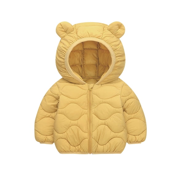 Abcomgle Toddler Puffer Jacket Lightweight Lightweight Puffer Padded Infant Winter Coat Cute Bear Ears Hooded Baby Coat Winter Warm Puffer Jacket Kids,110,Yellow