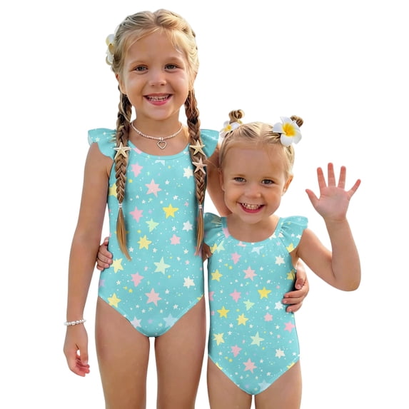 Abcomgle Toddler Swimsuit Girl 3t Stretchy One Piece Girls Swimsuit Cute Gradient Stars Ruffled Bathing Suits for Girls