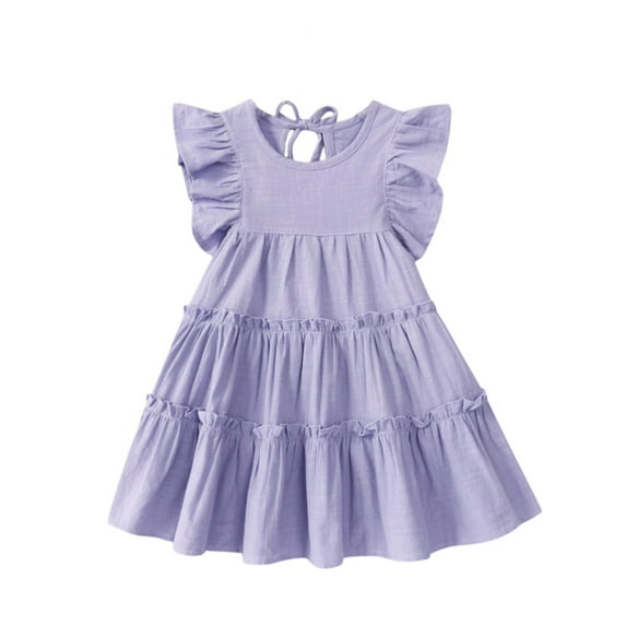 Abcomgle Toddler Toddler Girls Dresses 2t-6t Casual Ruffle Sleeve Tiered TShirt Dresses Cute Loose Crew Neck Swing Skirt for 1-6t Kids 3-4 Years,Light Purple
