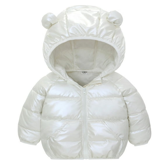 Abcomgle Toddler Winter Coats for Girls 3t Cute Bear Ears Hooded Puffer Jacket Boys Lightweight Puffer Padded Baby Jacket Winter Warm Toddler Puffer Coat,100,White