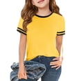 thumbnail image 1 of Abcomgle Tshirts for Kids Girls Crewneck Striped Colorblock Toddler T-Shirt Short Sleeve Tshirt Summer Dressy Cotton Preppy Tee Tops Girls 14-15 Years,Yellow, 1 of 8