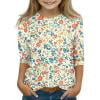 Abcomgle Tshirts for Kids Girls Summer 3/4 Sleeve Tshirt Floral Print Toddler Girls T-Shirts Casual Crewneck Cotton Linen Toddler Tops Girls,6-7 Years
