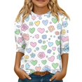 thumbnail image 1 of Abcomgle Tshirts for Kids Girls Crewneck Floral Print Tshirt 3/4 Sleeve Girls Shirts Summer Dressy Cotton Loose Tee Tops Girls 5-6 Years,Multicolor, 1 of 5