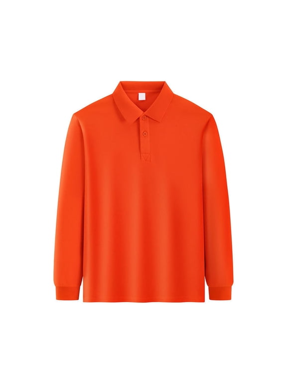 Uniform Shirts for Girls 10-12 Long Sleeve Pique Polo Shirt with Collar Button Up School Uniform Shirts for Girls Moisture-Wicking Dress Girls Blouse,7-8 Years,Orange