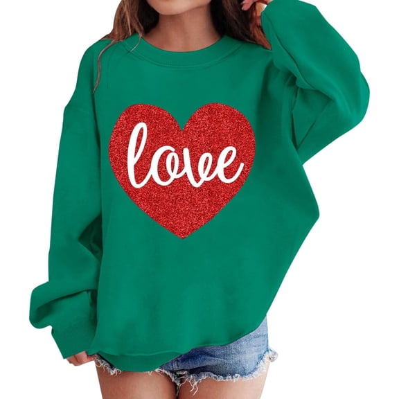 Abcomgle Valentines Day Sweatshirt Girls Size 10-12 Cute Glitter Love Heart Girls Pullover Top Crewneck Long Sleeve Kids Sweaters Girls Trendy Holiday Back To School Outfits for Teen Girls