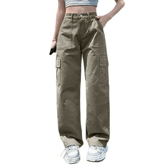 Womens Parachute Pants Cargo Trousers Elastic Waist Wide Leg