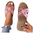 thumbnail image 1 of Abcomgle Women Summer Slippers Bohemian Print Linen Cross Non-Slip Home Slippers Lightweight Open Toe Breathable Flat Indoor Sandals & Slides, 1 of 8