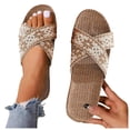 thumbnail image 1 of Abcomgle Women Summer Slippers Bohemian Print Linen Non-Slip Home Slippers Lightweight Open Toe Breathable Indoor Sandals & Slides, 1 of 8