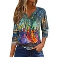 thumbnail image 1 of Abcomgle Womens Halloween Shirts Henley V Neck 3/4 Sleeve Tunic Top for Women Funny Witches Gather Graphic T Shirts for Women Holiday Plus Size Halloween Womens Shirts,L, 1 of 4