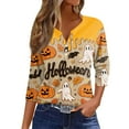 thumbnail image 1 of Abcomgle Womens Halloween Tops Cute 3D Pumpkin Graphic T Shirts for Women Fall Henley V Neck 3/4 Sleeve Tee Top for Women Loose Halloween Graphic Tees Women,3XL, 1 of 4