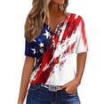 thumbnail image 1 of Abcomgle Womens Patriotic Shirts 4th Of July American Flag Graphic Tops Henley V-Neck Short Sleeve Tees Dressy Independent Day Tee Shirts,White M, 1 of 4